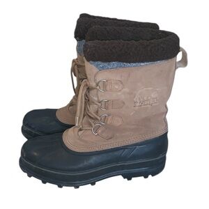 Sorel Ice Pack Brown and Black Leather Rubber Insulated Lace-Up Winter Boots